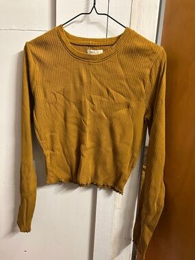 Madewell Mustard Ribbed Long-Sleeve Crop Top